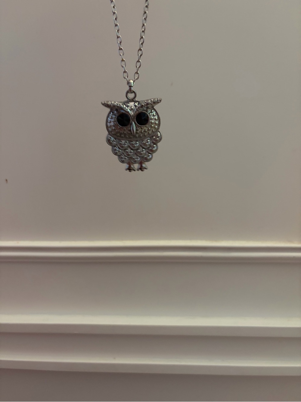 Silver Owl Pendant Necklace with Black Eye Accents - Women Jewelry